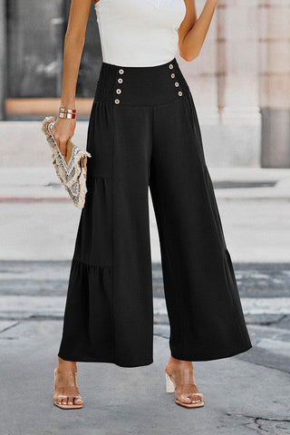 Button Detail Gaucho Pants - Black