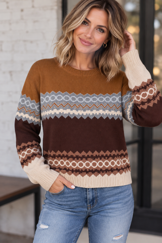 Fair Isle Sweater - Brown and Rust