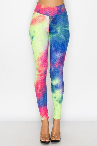 Bottom Lift Honeycomb Tie Dye Leggings -  4 colors