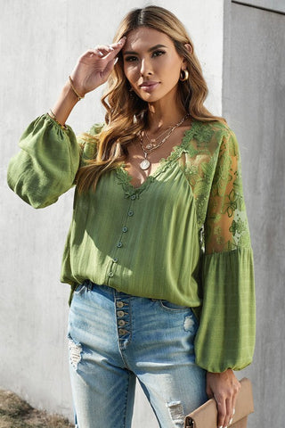 Button Up Lace Top - Green