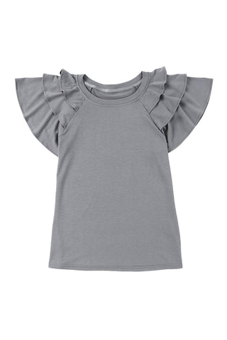 Ruffle Sleeve Top - Gray