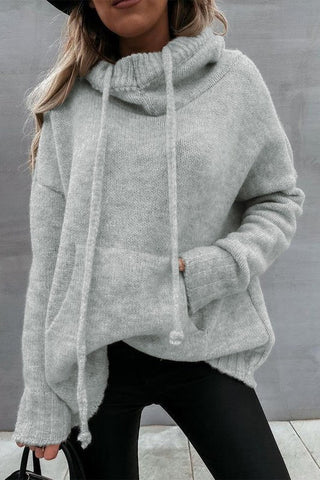 Super Soft Hooded Cowl Neck Sweater - Gray