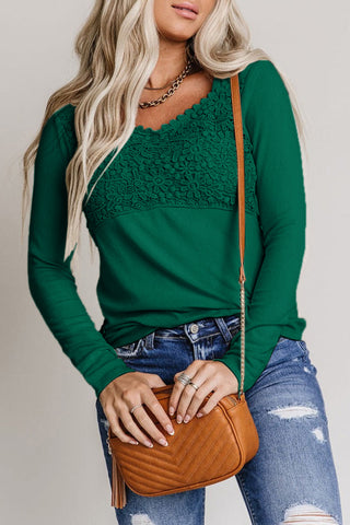 Floral Crochet Thermal Top - Green