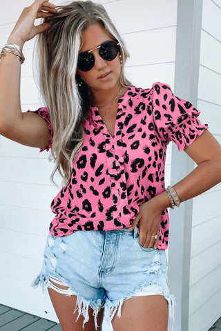 Puff Sleeve Leopard Top - Pink