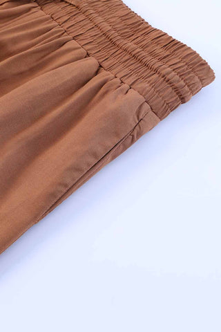 Elastic Waist Wide Leg Pants - Camel