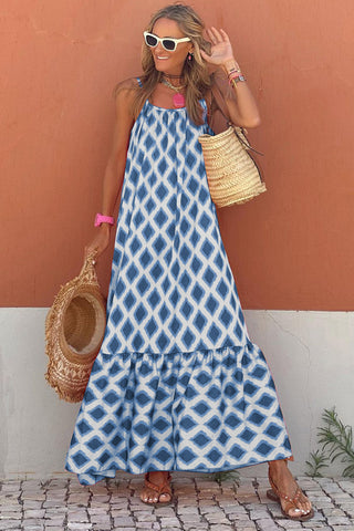 Geometric Flowy Maxi Dress - Blue