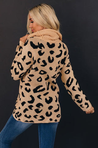 Wrap Turtleneck Sweater - Beige Leopard