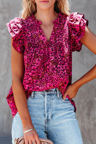Flutter Sleeve Floral Top - Raspberry