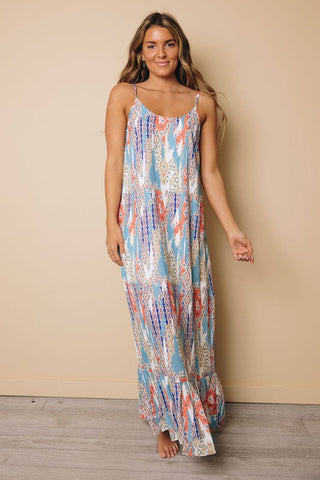 Colorful Abstract Maxi Dress - Teal