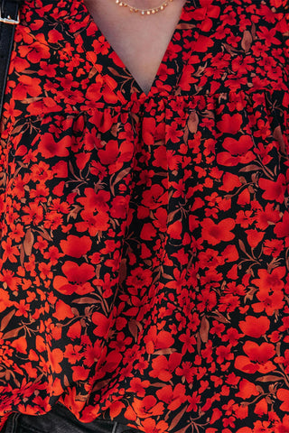 Flutter Sleeve Floral Top - Ruby