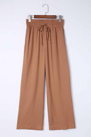 Elastic Waist Wide Leg Pants - Camel