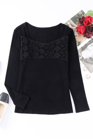 Floral Crochet Thermal Top - Black