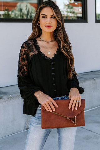 Button Up Lace Top - Black