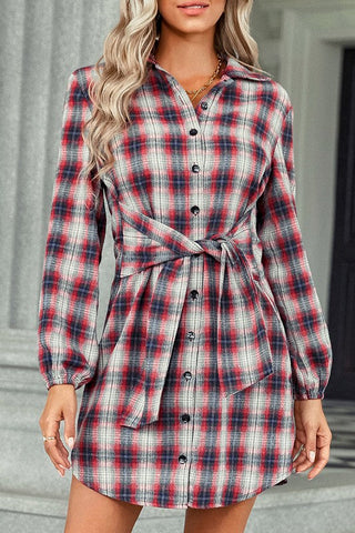 Flannel Tie Dress - Red