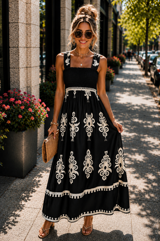 Damask Maxi Dress - Black