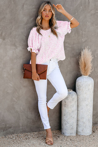 Floral Puff Sleeve Top - Pink