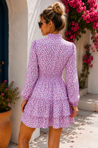 Spring Floral Long Sleeve Dress - Pink
