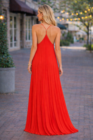 Pleated Maxi Dress - Tomato