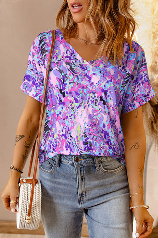 V-Neck Floral Top - Pink/Purple