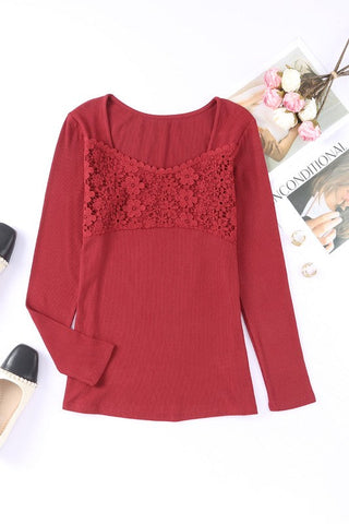 Floral Crochet Thermal Top - Red