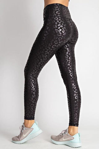 Leopard Print Pleather Leggings - Black