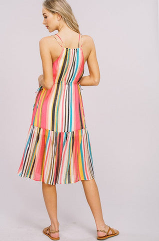 Tropical Striped Midi Dress