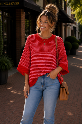 Oversized Half Sleeve Red Sweater