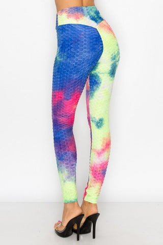 Bottom Lift Honeycomb Tie Dye Leggings -  4 colors