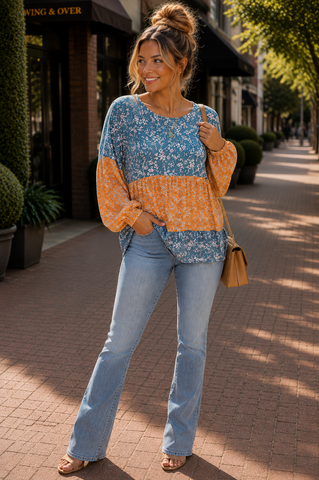 Boho Blossom Top - Orange and Blue