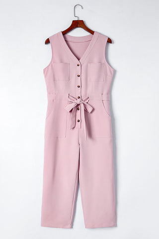 Crop Jumpsuit with Sash - Pink