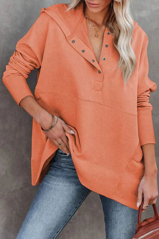 Henley Style Fall Hoodie - Orange