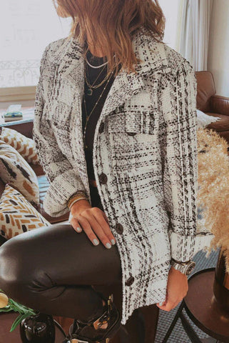 Woven Plaid Shacket - Black and White