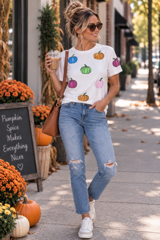 Sequined Colorful Pumpkin Tee