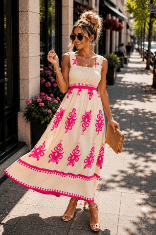 Damask Maxi Dress - Fuchsia