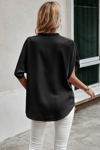 V-Neck Silky Top - Black