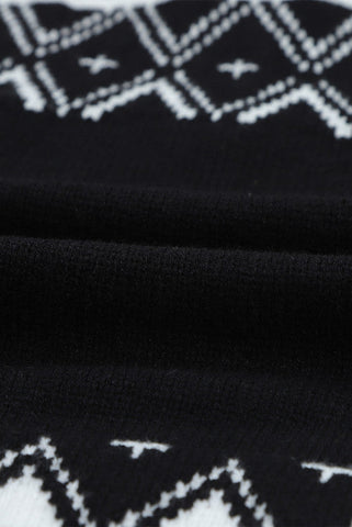 Aztec Zip Up Sweater - Black