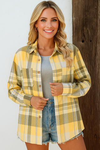 Plaid Button Up Shirt - Yellow