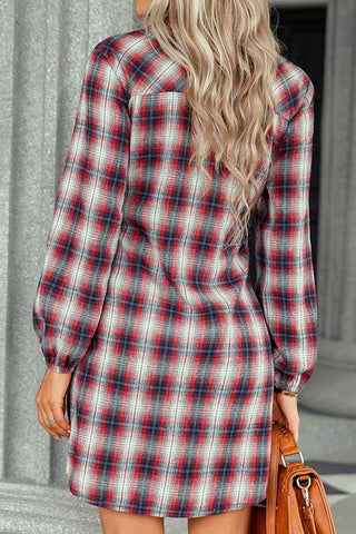 Flannel Tie Dress - Red