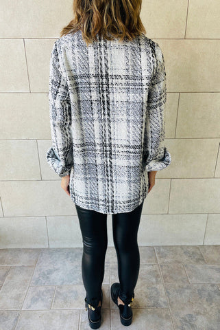 Woven Plaid Shacket - Black and White