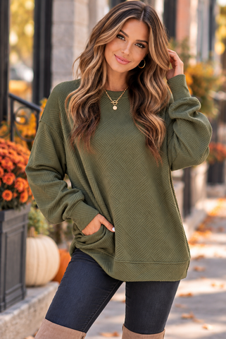 Jacquard Sweatshirt with Pockets - Green