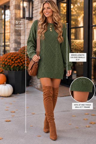 Fall Sweater Dress - Green