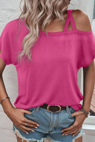 Criss Cross Cold Shoulder Top - Pink