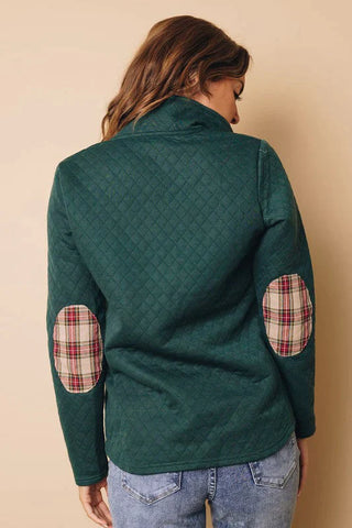 Snap Quilted Pullover - Plaid Green