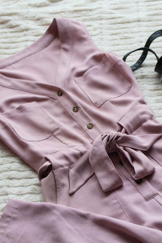 Crop Jumpsuit with Sash - Pink