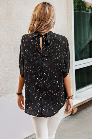 Cape Style Tie Top - Black Tiny Flowers