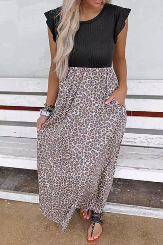 Leopard Maxi Dress - Black and Beige