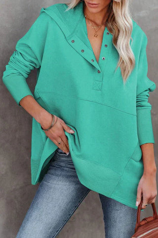 Henley Style Fall Hoodie - Green