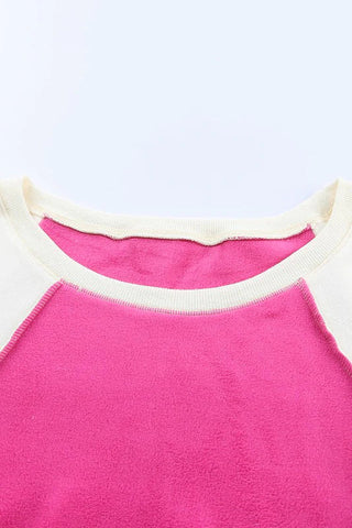 Color Block Fuzzy Sweatshirt - Pink
