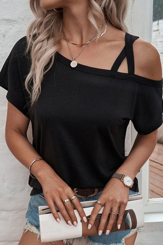 Criss Cross Cold Shoulder Top - Black