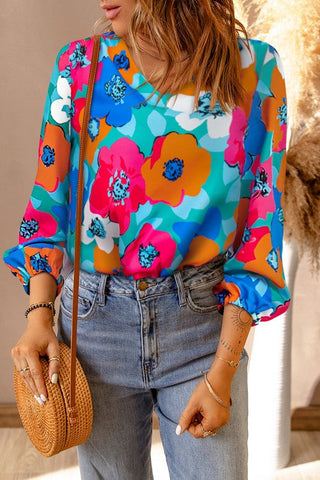 Bold Floral Top - Hot Pink and Blue